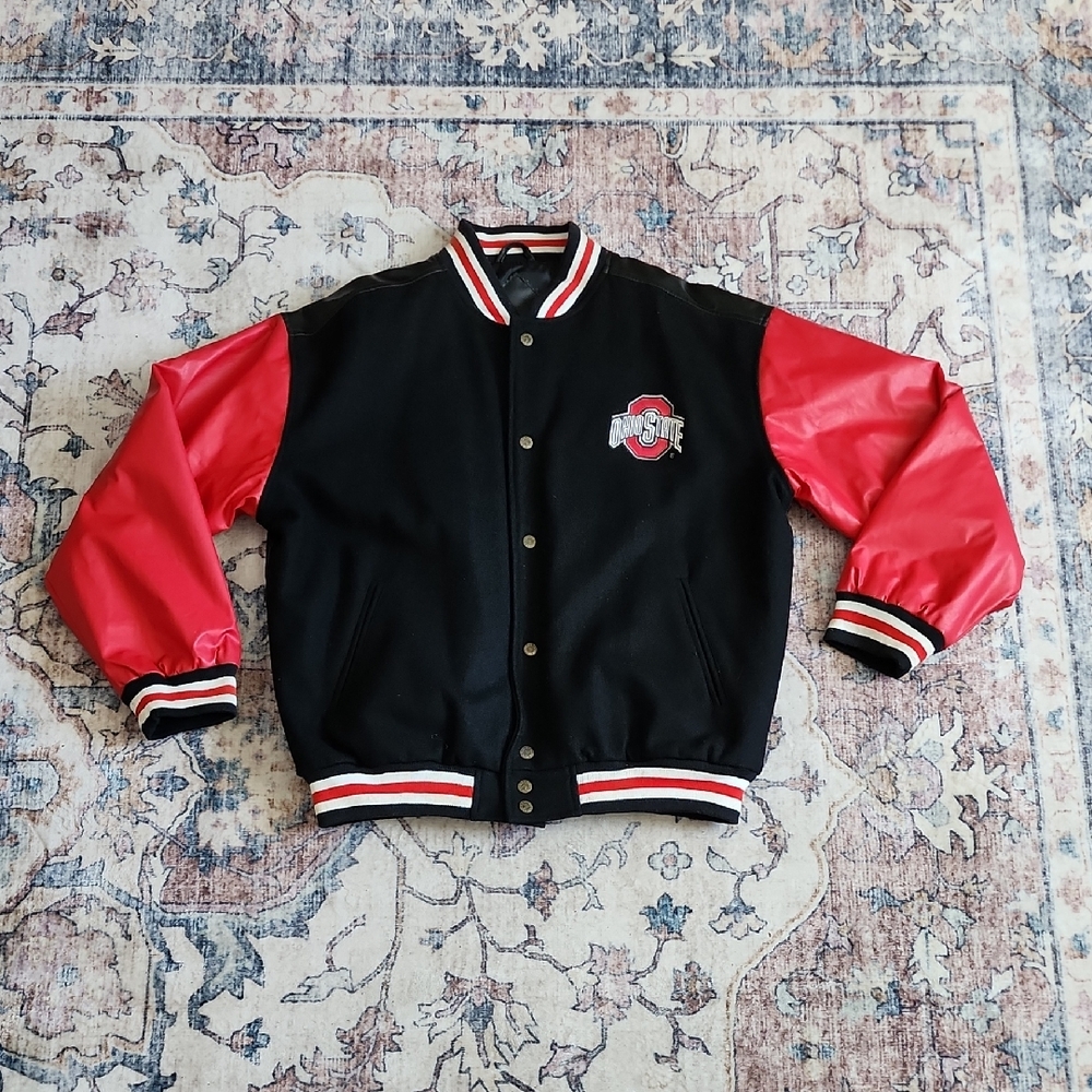 VNTG Steve & Barrys Ohio State Buckeye Faux Leather Wool Bomber Varsity Jacket M - Picture 2 of 15